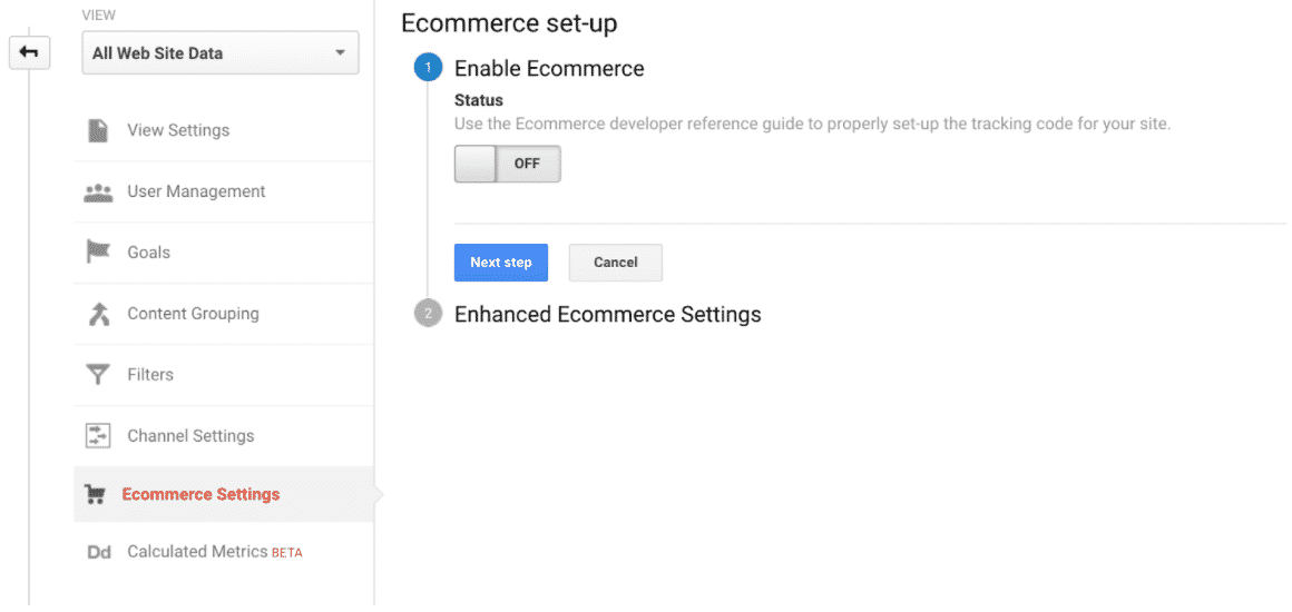 Choose ‘E-commerce Settings