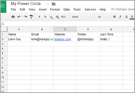 spreadsheet to connect with influencers